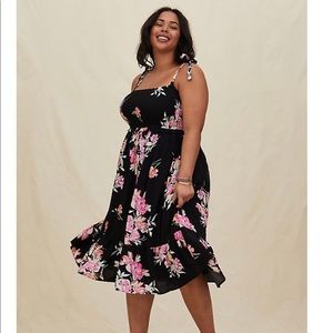 Torrid Pink and Black Smocked Midi Sundress